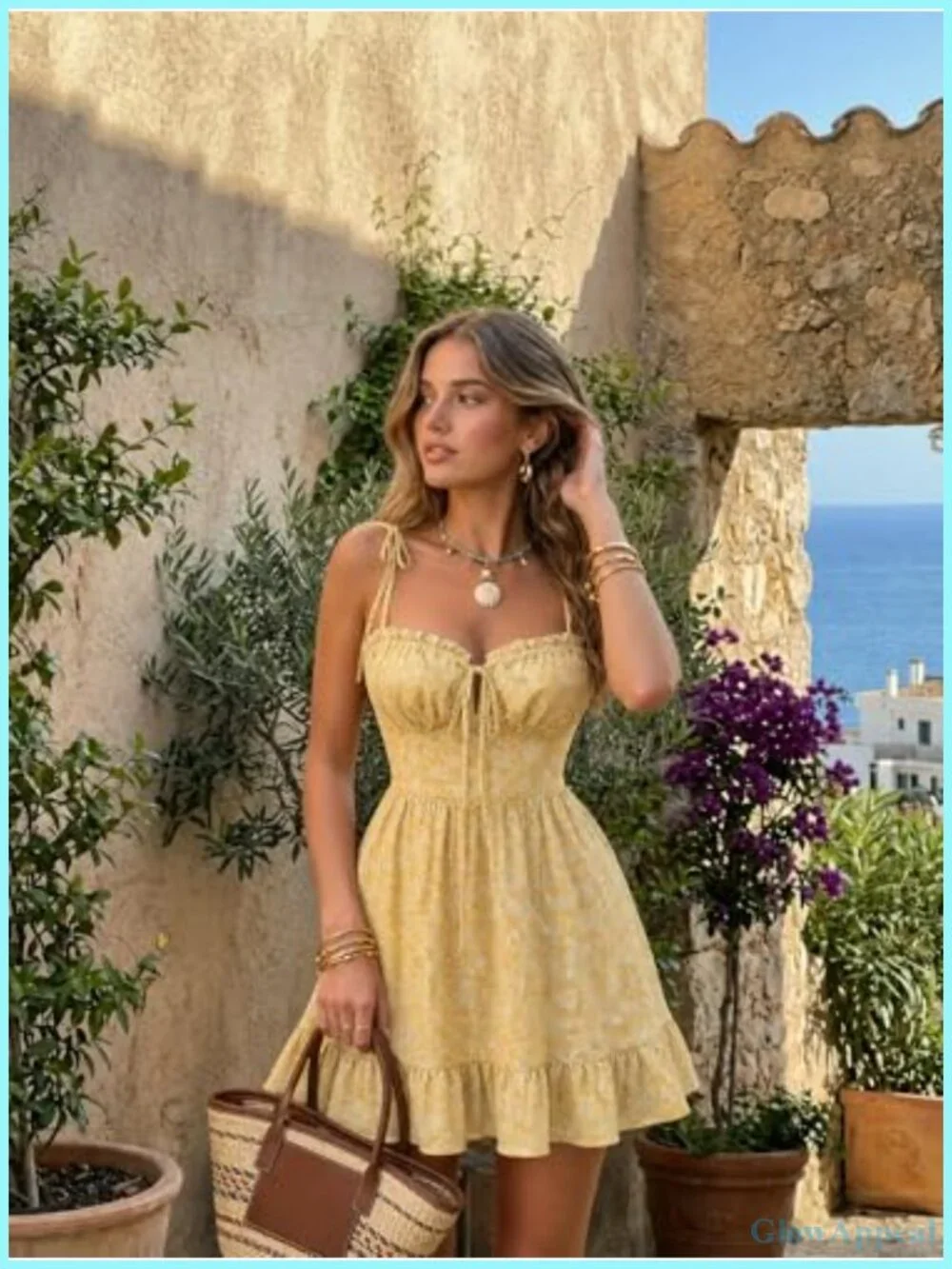 Floral Mini Sundress with Adjustable Tie Straps, Lightweight and High Stretch